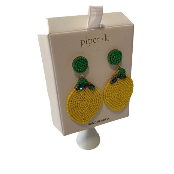 Piper•k Gorgeous Bright Yellow & Kelly Green Hand Beaded Drop Earrings. - Picture 2 of 7